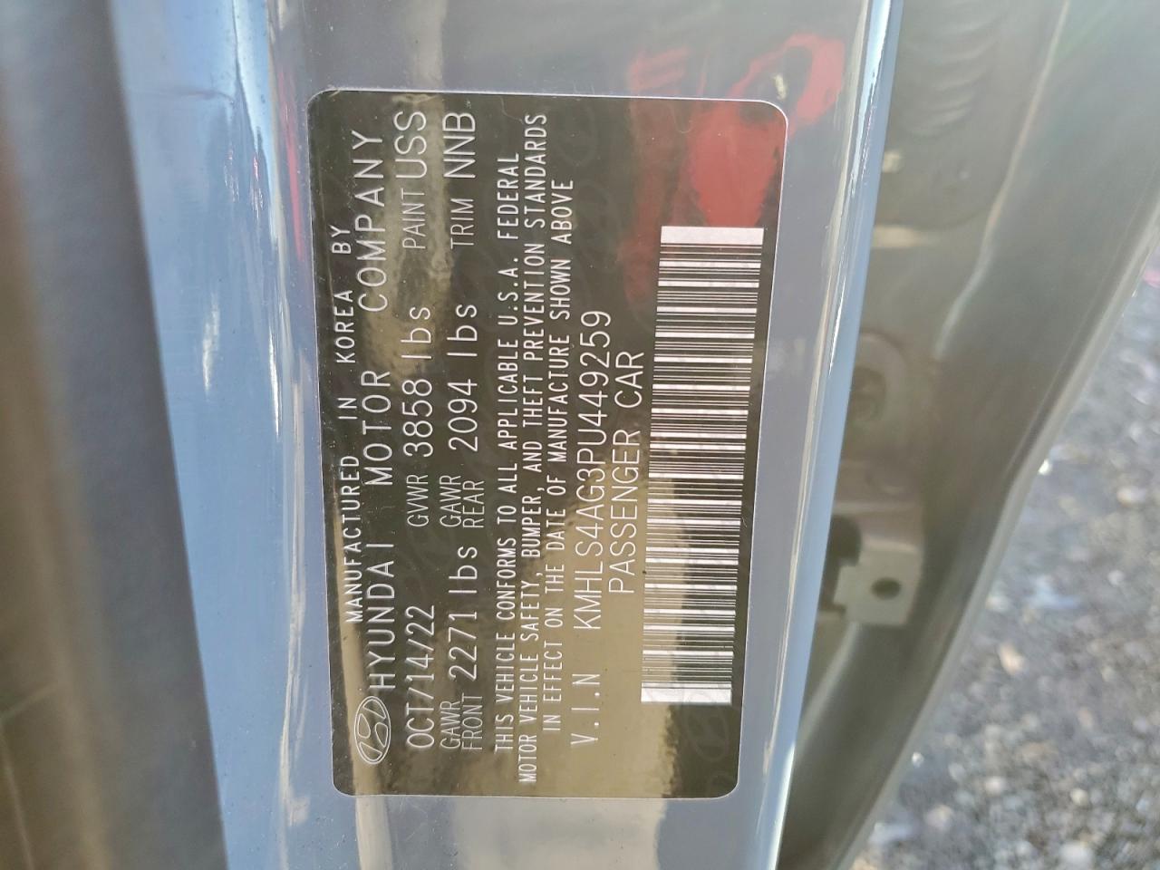 2023 Hyundai Elantra Sel VIN: KMHLS4AG3PU449259 Lot: 98005095