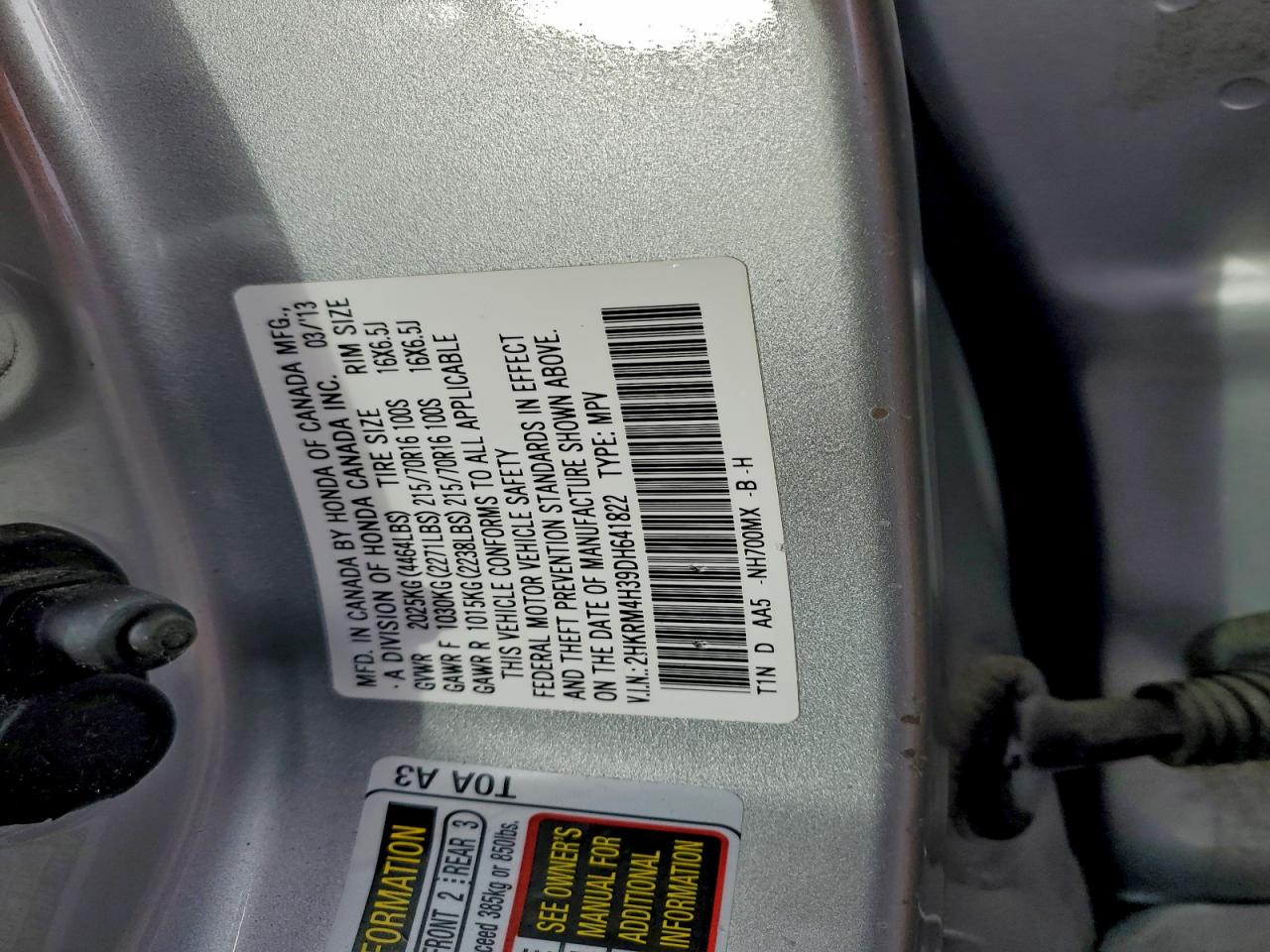 2013 Honda Cr-V Lx VIN: 2HKRM4H39DH641822 Lot: 95211325