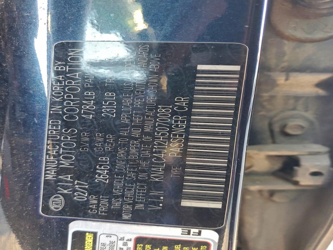 2017 Kia Cadenza Premium VIN: KNALC4J12H5070081 Lot: 95535255