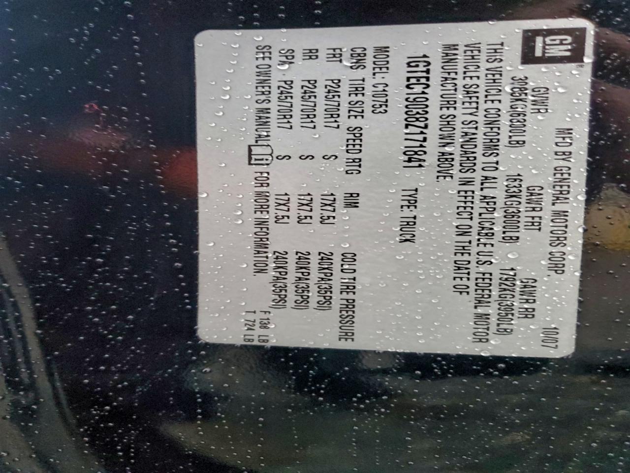 2008 GMC Sierra C1500 VIN: 1GTEC19038Z171841 Lot: 95499495