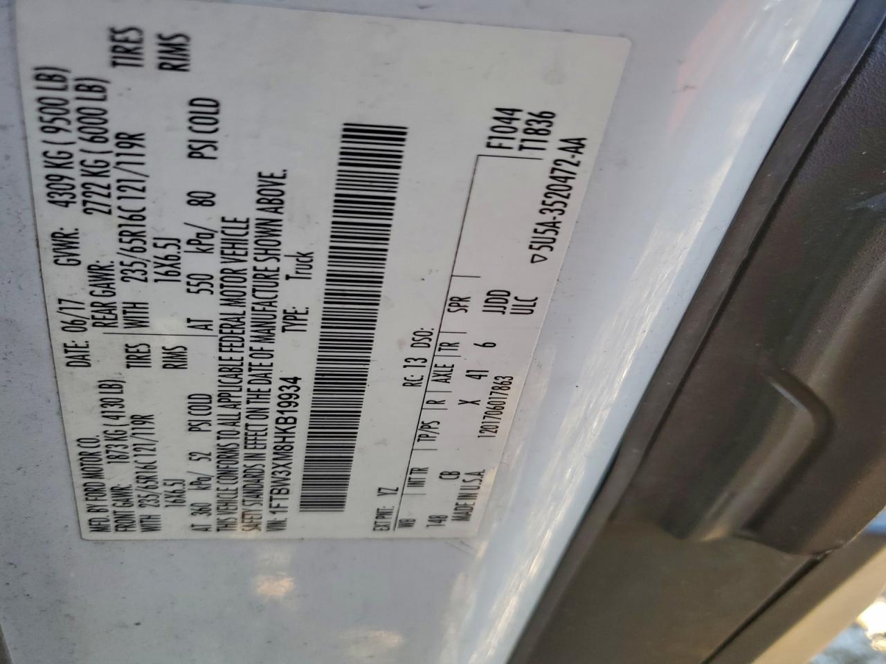 2017 Ford Transit T-350 VIN: 1FTBW3XM8HKB19934 Lot: 96062195