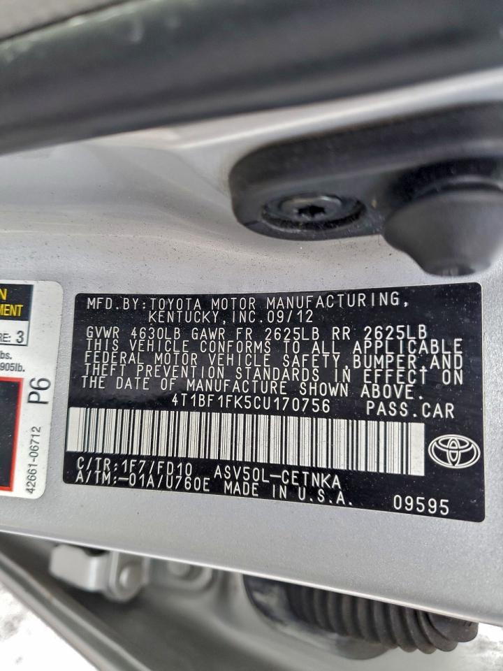 2012 Toyota Camry Base VIN: 4T1BF1FK5CU170756 Lot: 96100485