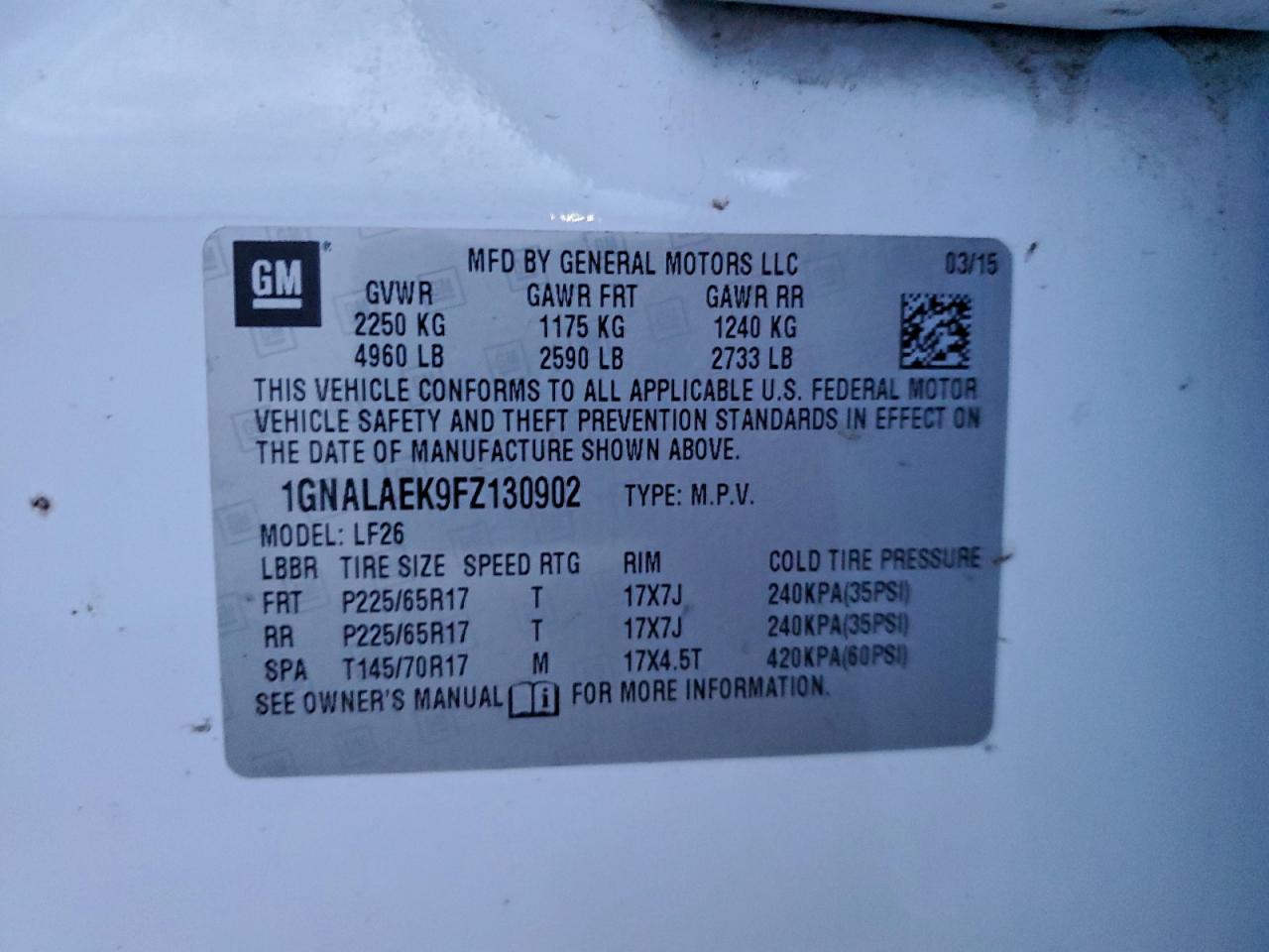 2015 Chevrolet Equinox Ls VIN: 1GNALAEK9FZ130902 Lot: 94812035