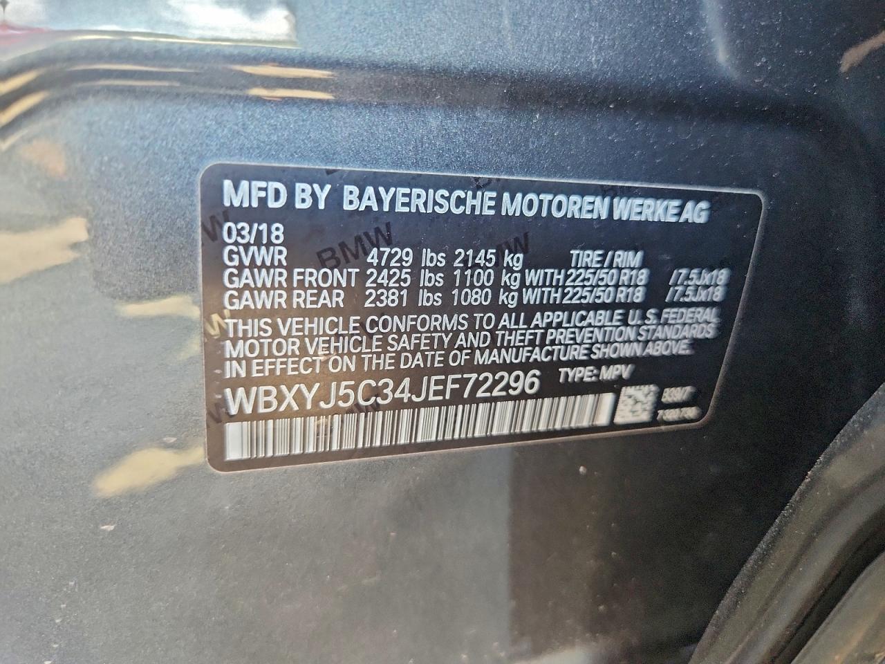 2018 BMW X2 xDrive28I VIN: WBXYJ5C34JEF72296 Lot: 95536215