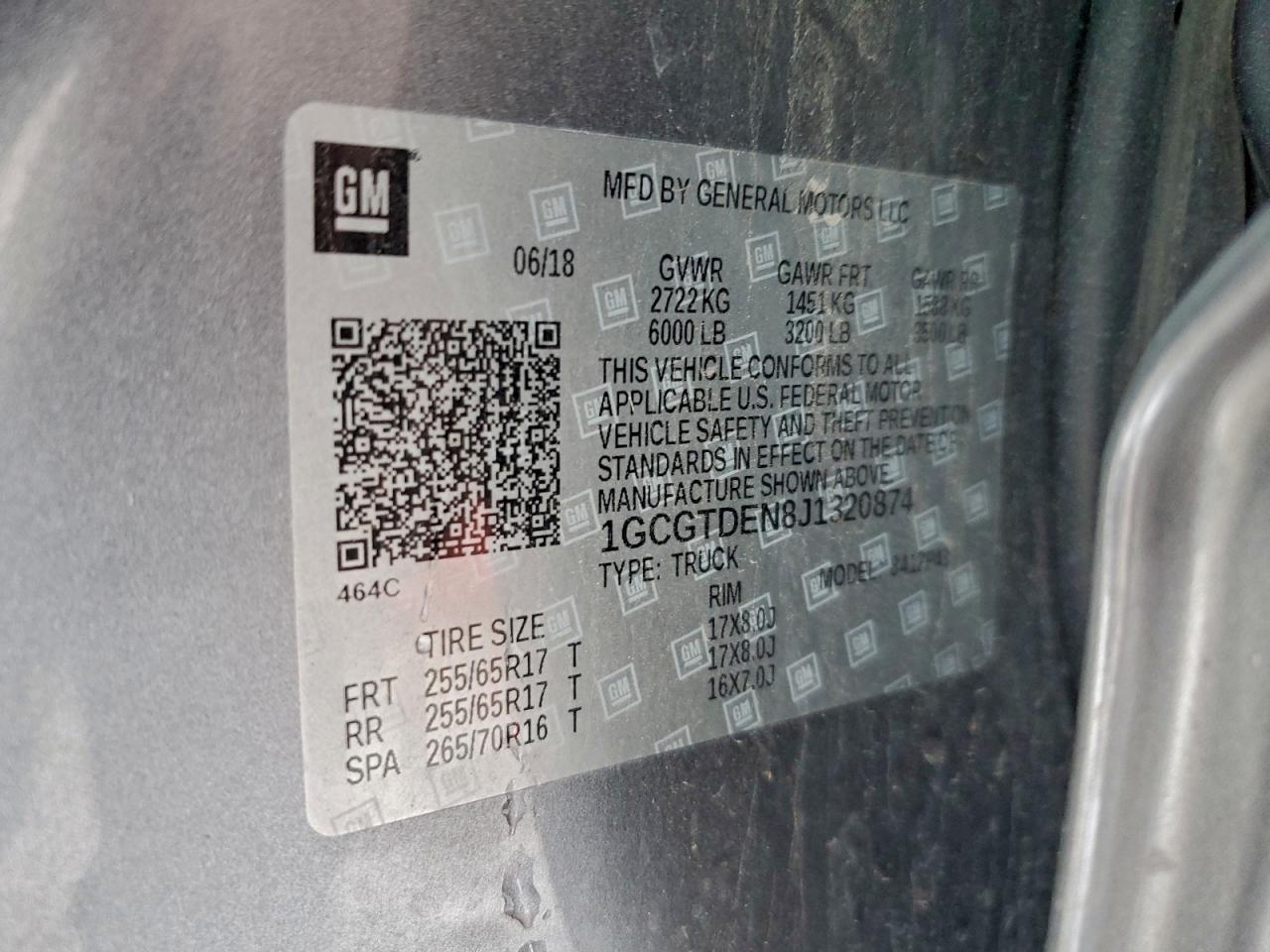 2018 Chevrolet Colorado Z71 VIN: 1GCGTDEN8J1320874 Lot: 92765395