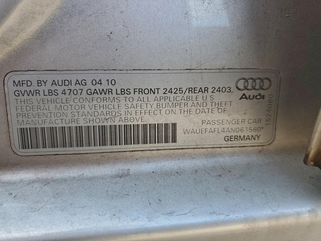 2010 Audi A4 Premium Plus VIN: WAUEFAFL4AN061560 Lot: 95263665