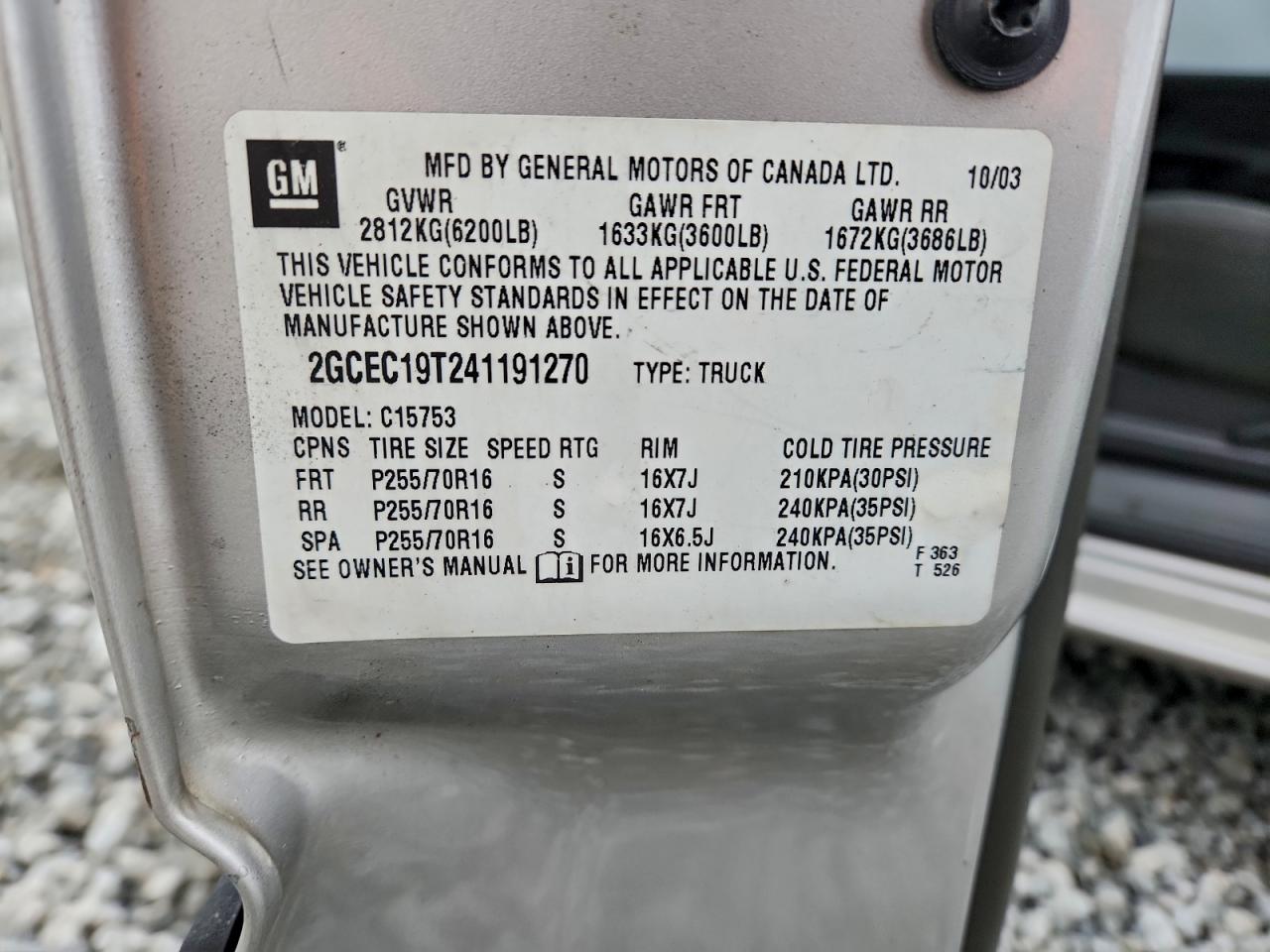 2004 Chevrolet Silverado C1500 VIN: 2GCEC19T241191270 Lot: 94685945