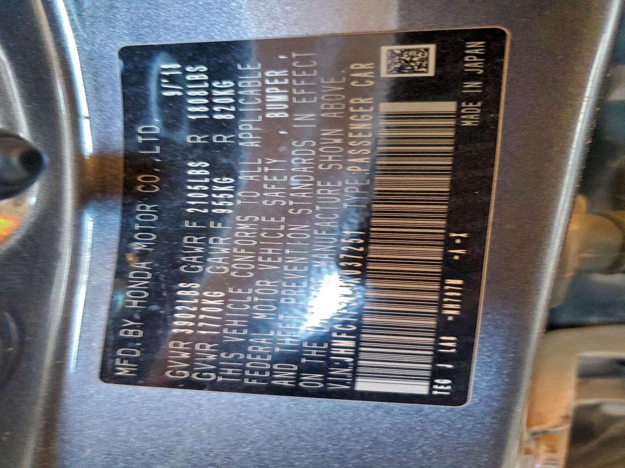 2018 Honda Civic Ex VIN: JHMFC1F3XJX037251 Lot: 95665975