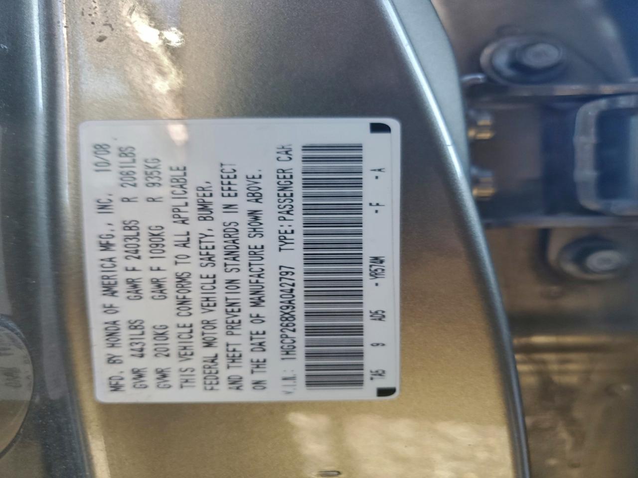 2009 Honda Accord Exl VIN: 1HGCP268X9A042797 Lot: 95263785