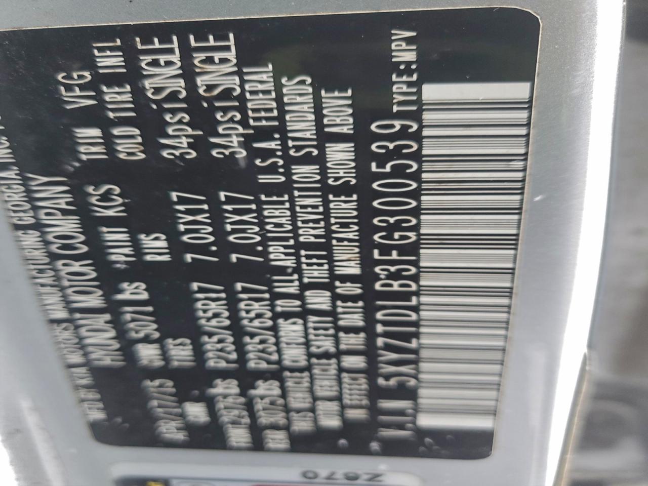 2015 Hyundai Santa Fe Sport VIN: 5XYZTDLB3FG300539 Lot: 94916225