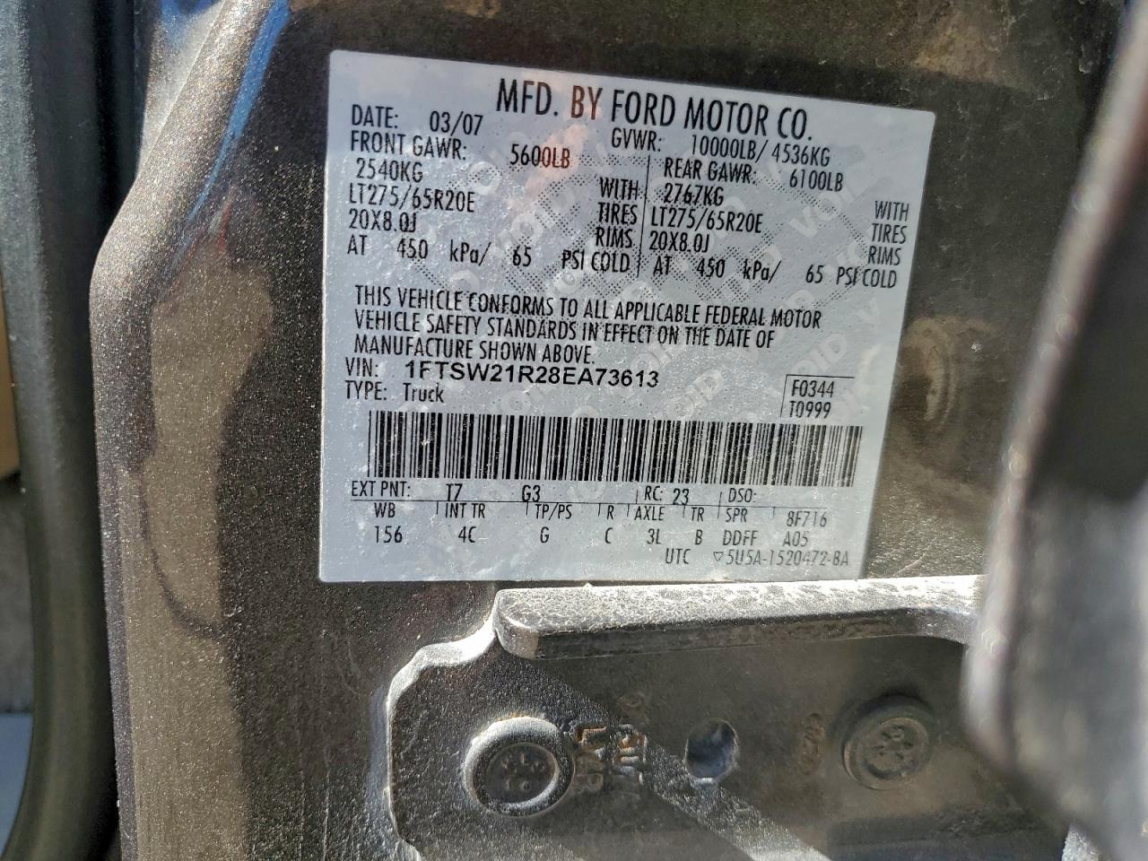 2008 Ford F250 Super Duty VIN: 1FTSW21R28EA73613 Lot: 93237805