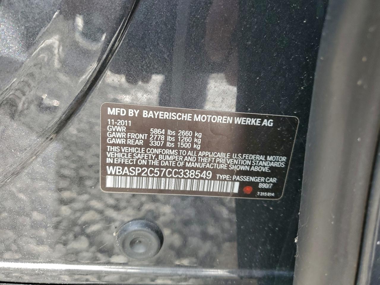 2012 BMW 535 Xigt VIN: WBASP2C57CC338549 Lot: 95780415