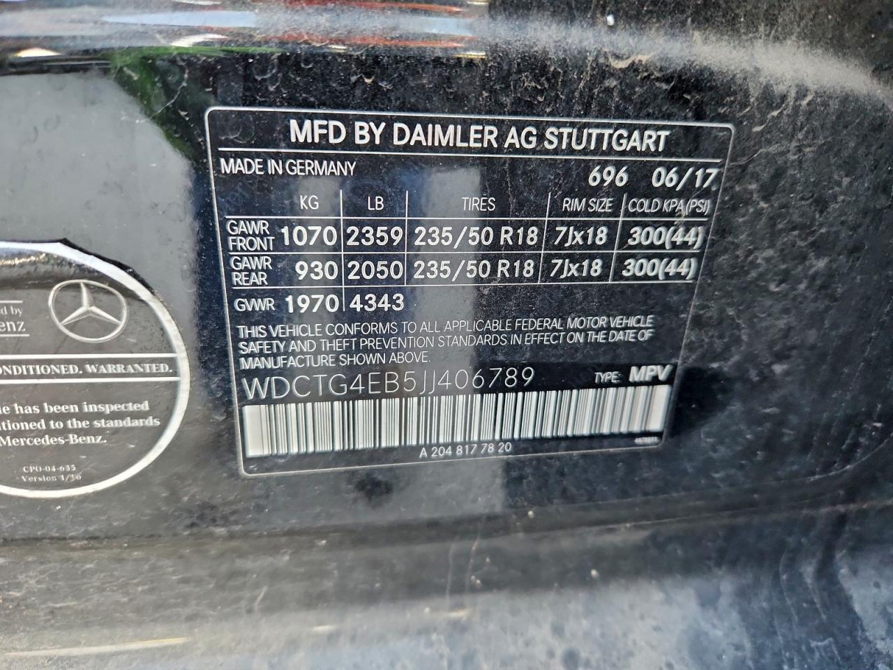 2018 Mercedes-Benz Gla 250 VIN: WDCTG4EB5JJ406789 Lot: 96003115