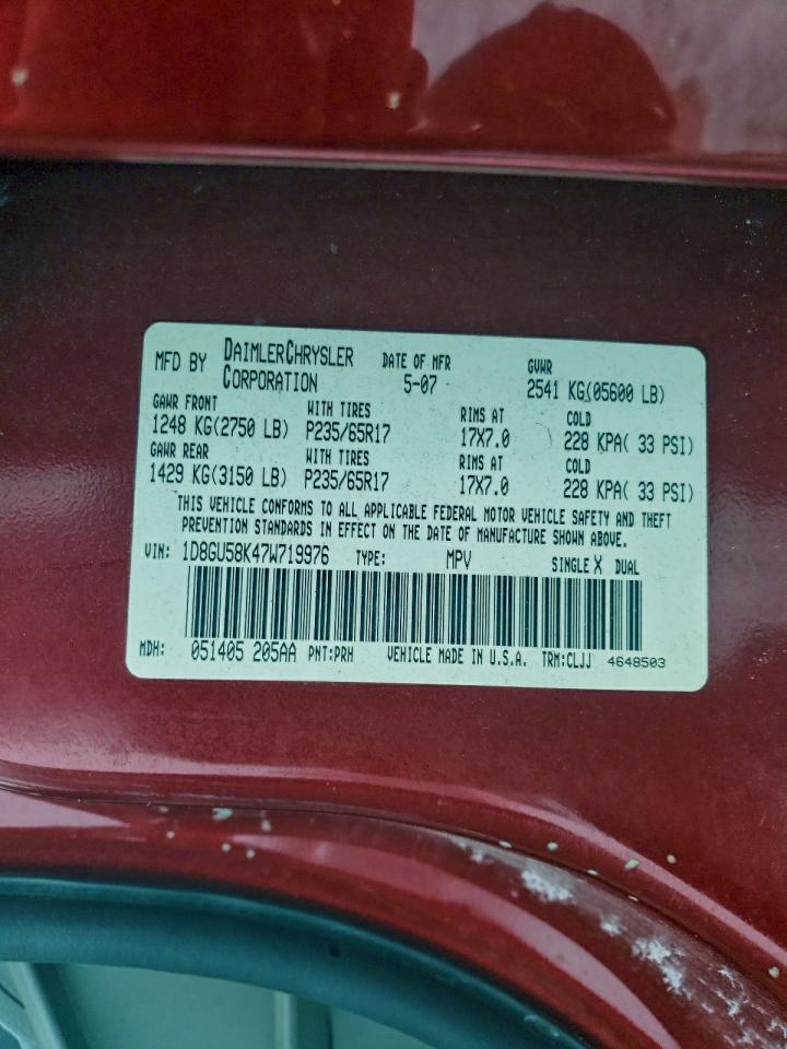 2007 Dodge Nitro Slt VIN: 1D8GU58K47W719976 Lot: 95520555