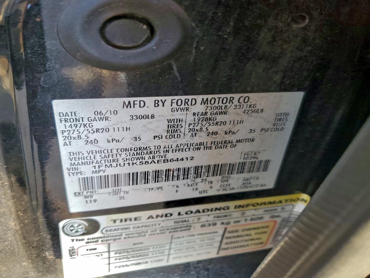 2010 Ford Expedition Limited VIN: 1FMJU1K58AEB64412 Lot: 94783175