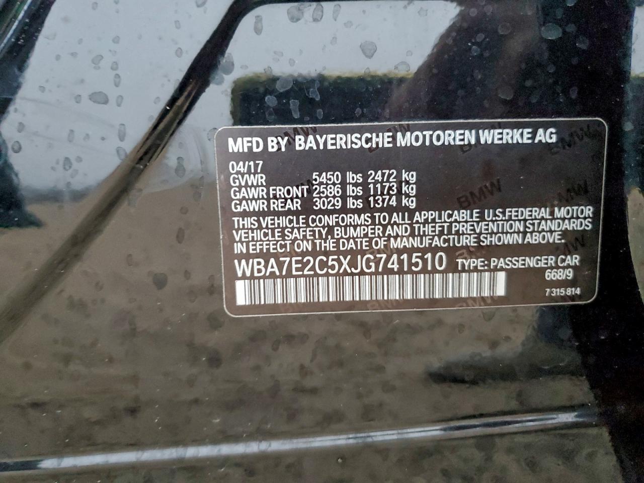 2018 BMW 740 I VIN: WBA7E2C5XJG741510 Lot: 97022825