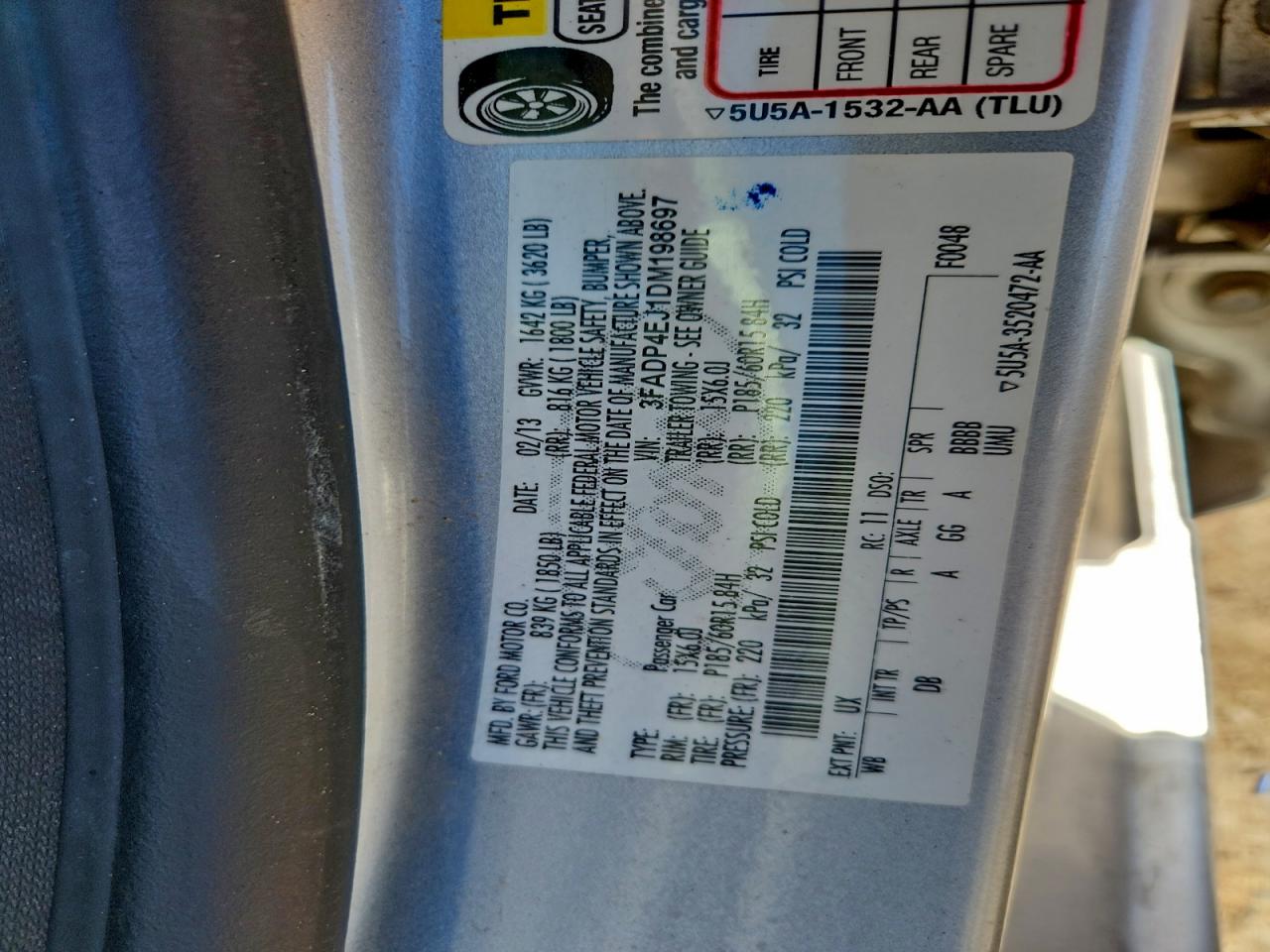 2013 Ford Fiesta Se VIN: 3FADP4EJ1DM198697 Lot: 94988675