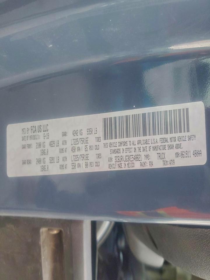 2019 Ram Promaster 3500 Delivery Van VIN: 3C6URVJG3KE548821 Lot: 94755095