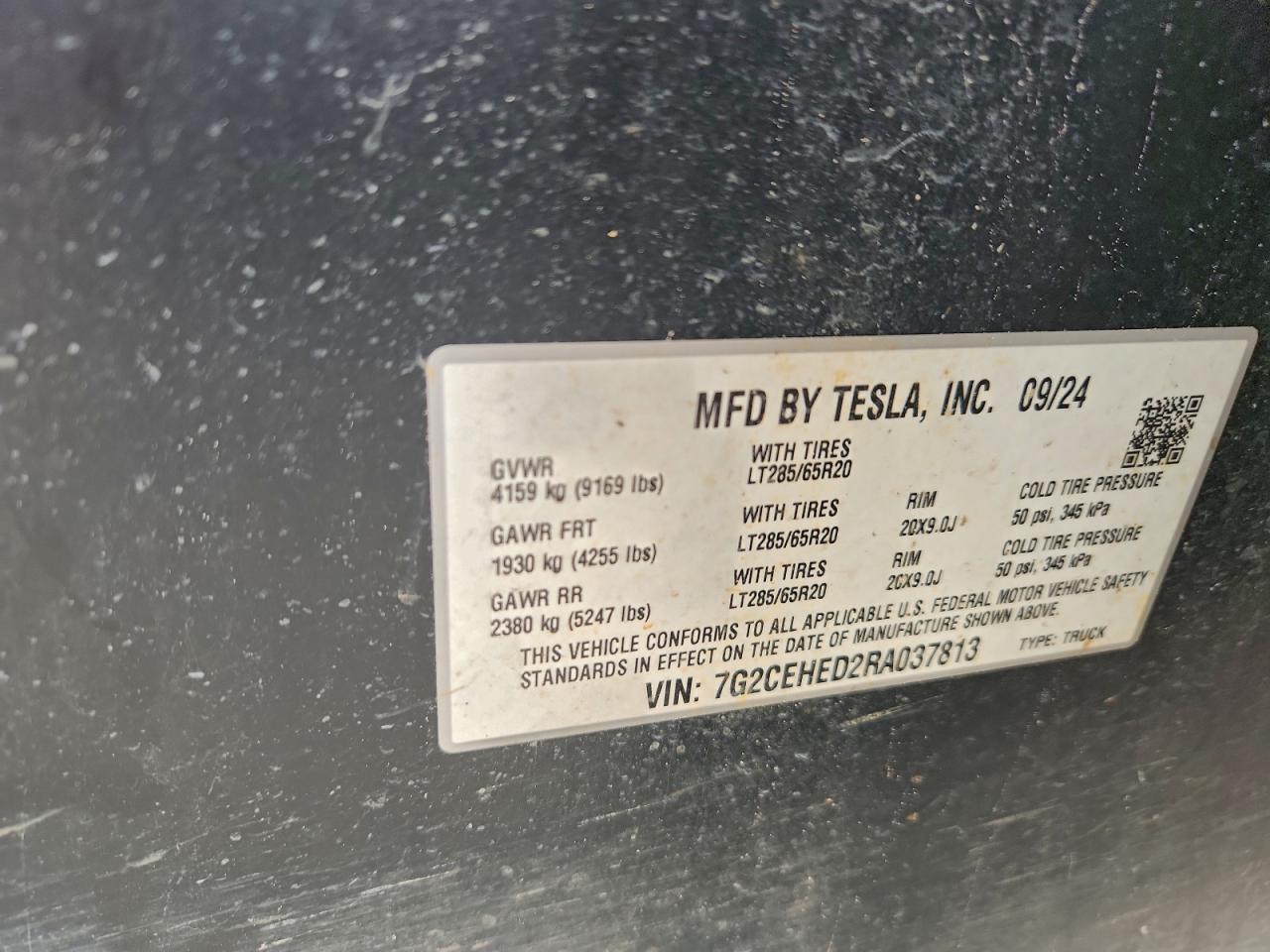 2024 Tesla Cybertruck VIN: 7G2CEHED2RA037813 Lot: 95522815