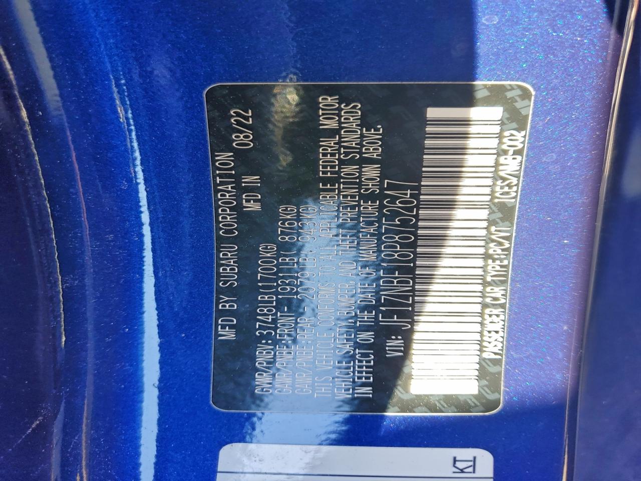 2023 Toyota Gr 86 Premium VIN: JF1ZNBF18P8752647 Lot: 93826125