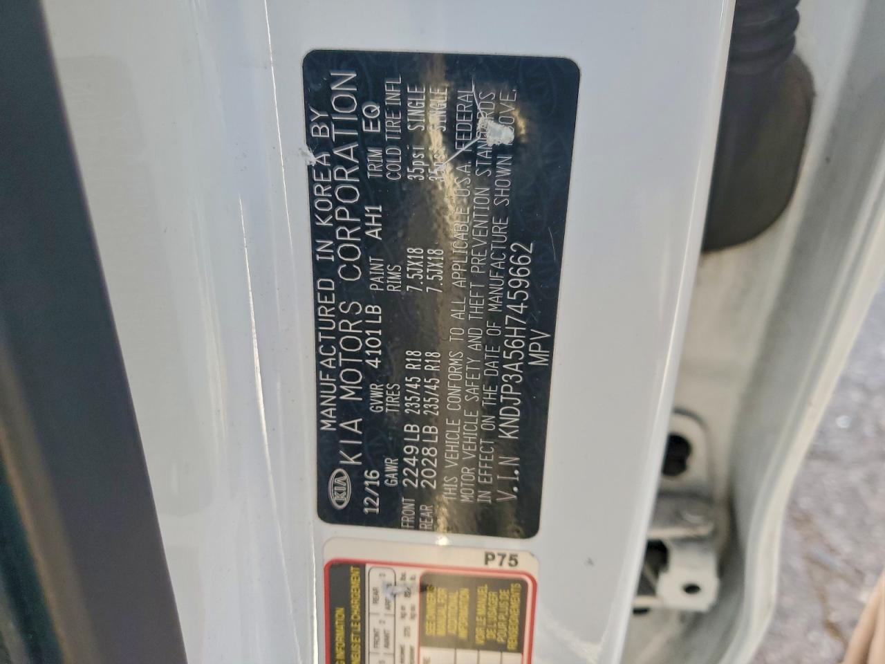 2017 Kia Soul + VIN: KNDJP3A56H7459662 Lot: 94577695