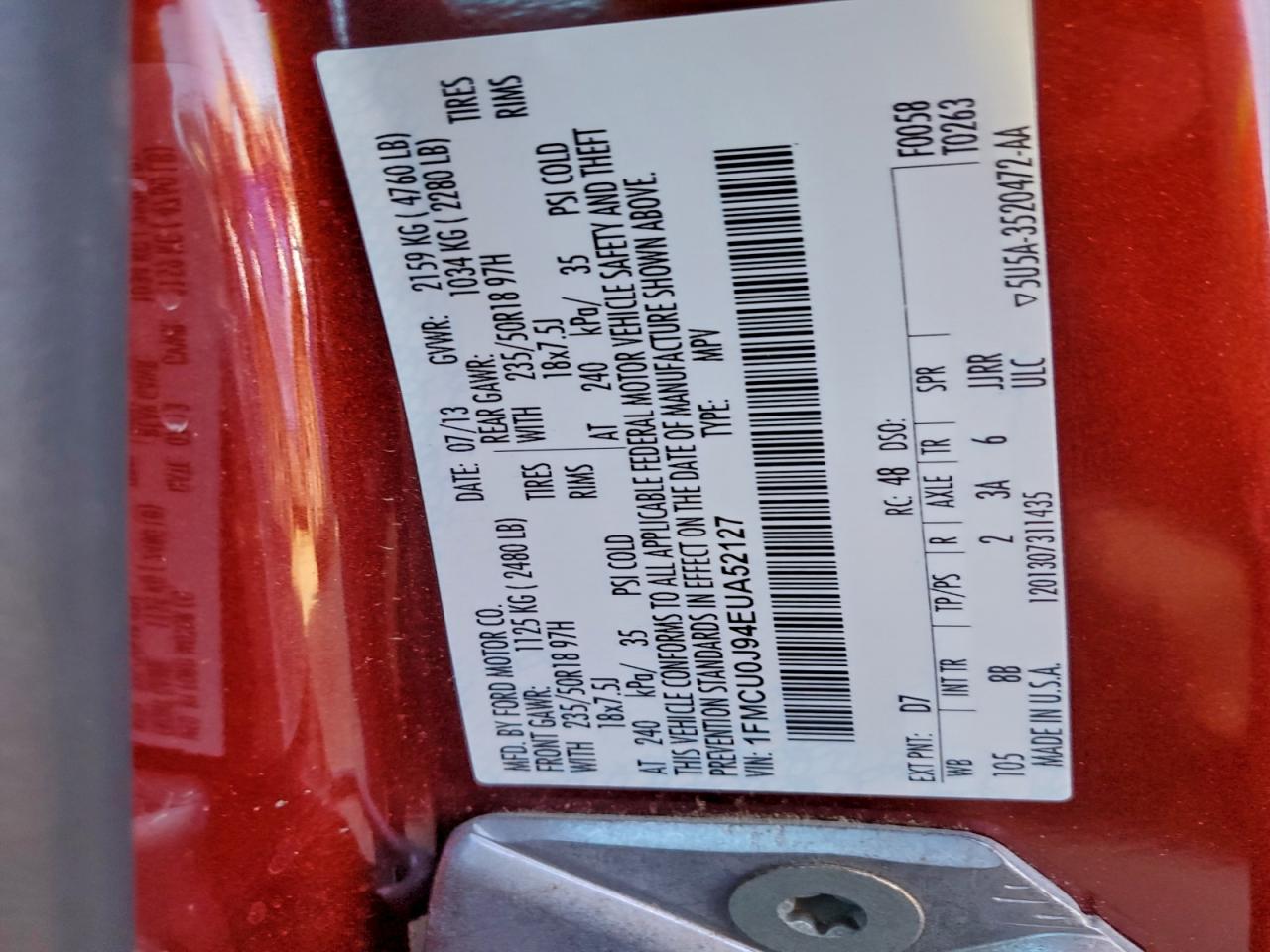 2014 Ford Escape Titanium VIN: 1FMCU0J94EUA52127 Lot: 94889345