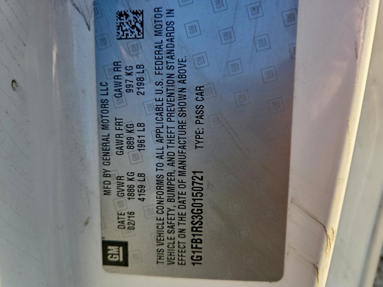 2016 Chevrolet Camaro Lt VIN: 1G1FB1RS3G0150721 Lot: 94718145