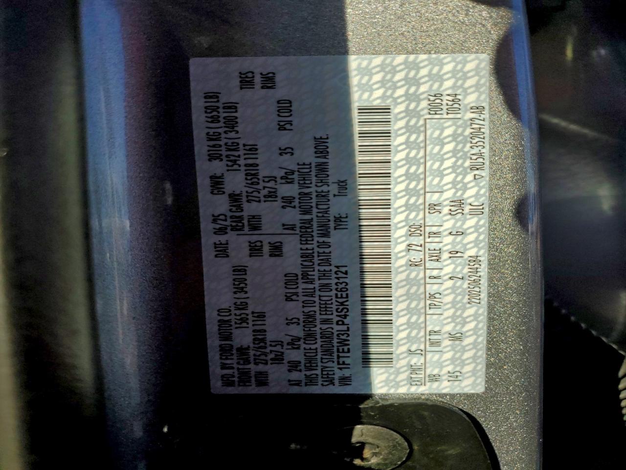 2025 Ford F150 Xlt VIN: 1FTEW3LP4SKE63121 Lot: 97401535