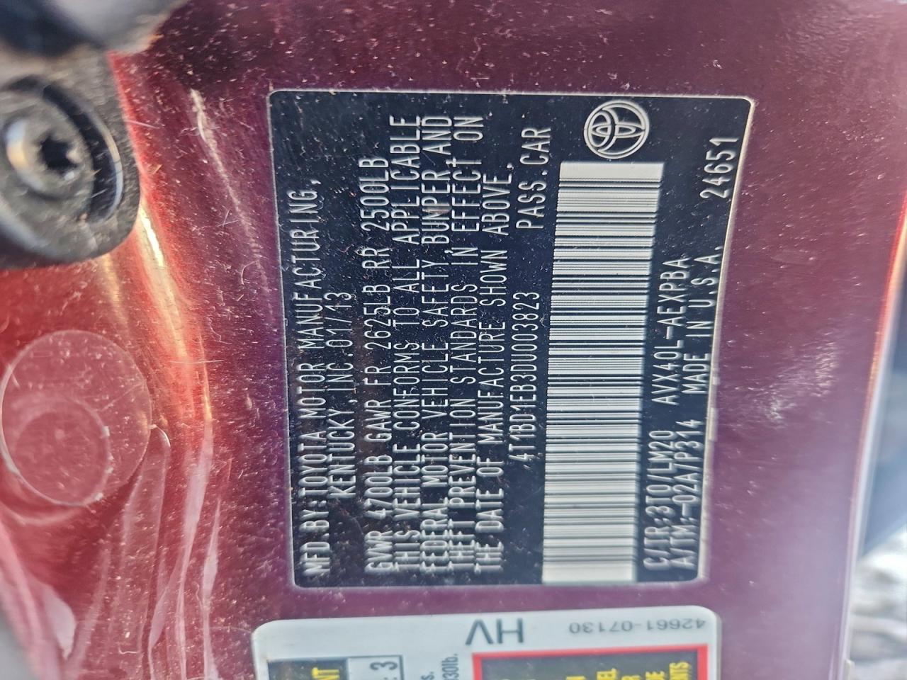 2013 Toyota Avalon Hybrid VIN: 4T1BD1EB3DU003823 Lot: 95091905