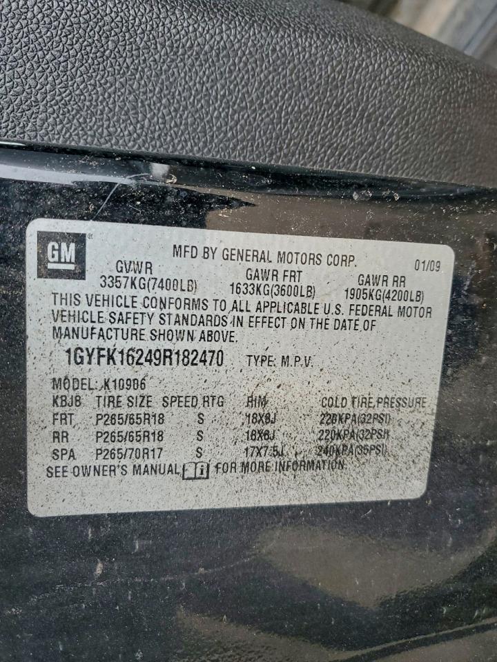 2009 Cadillac Escalade Esv VIN: 1GYFK16249R182470 Lot: 94941835