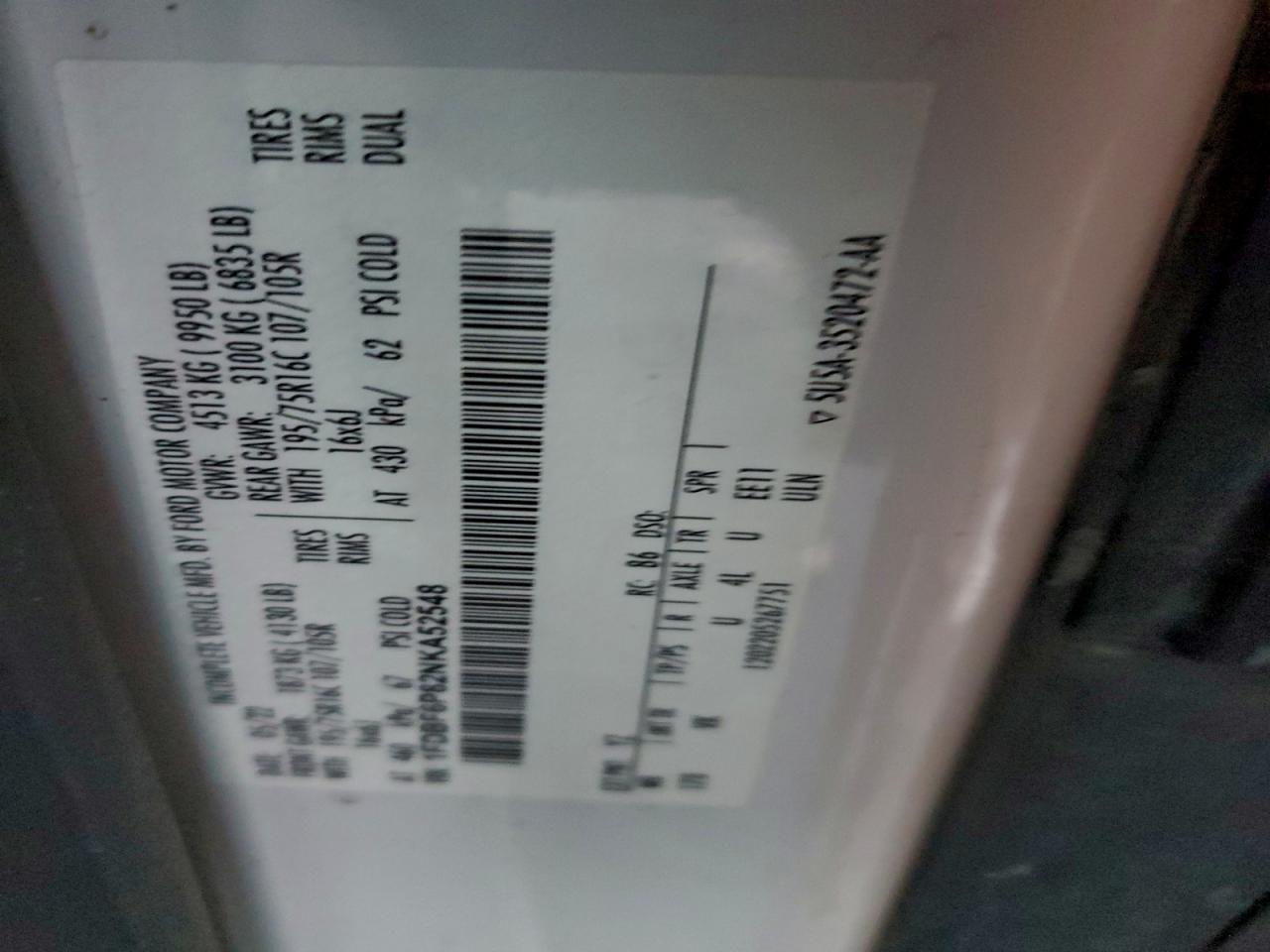 2022 Ford Transit T-350 Hd VIN: 1FDBF6P82NKA52548 Lot: 95474695