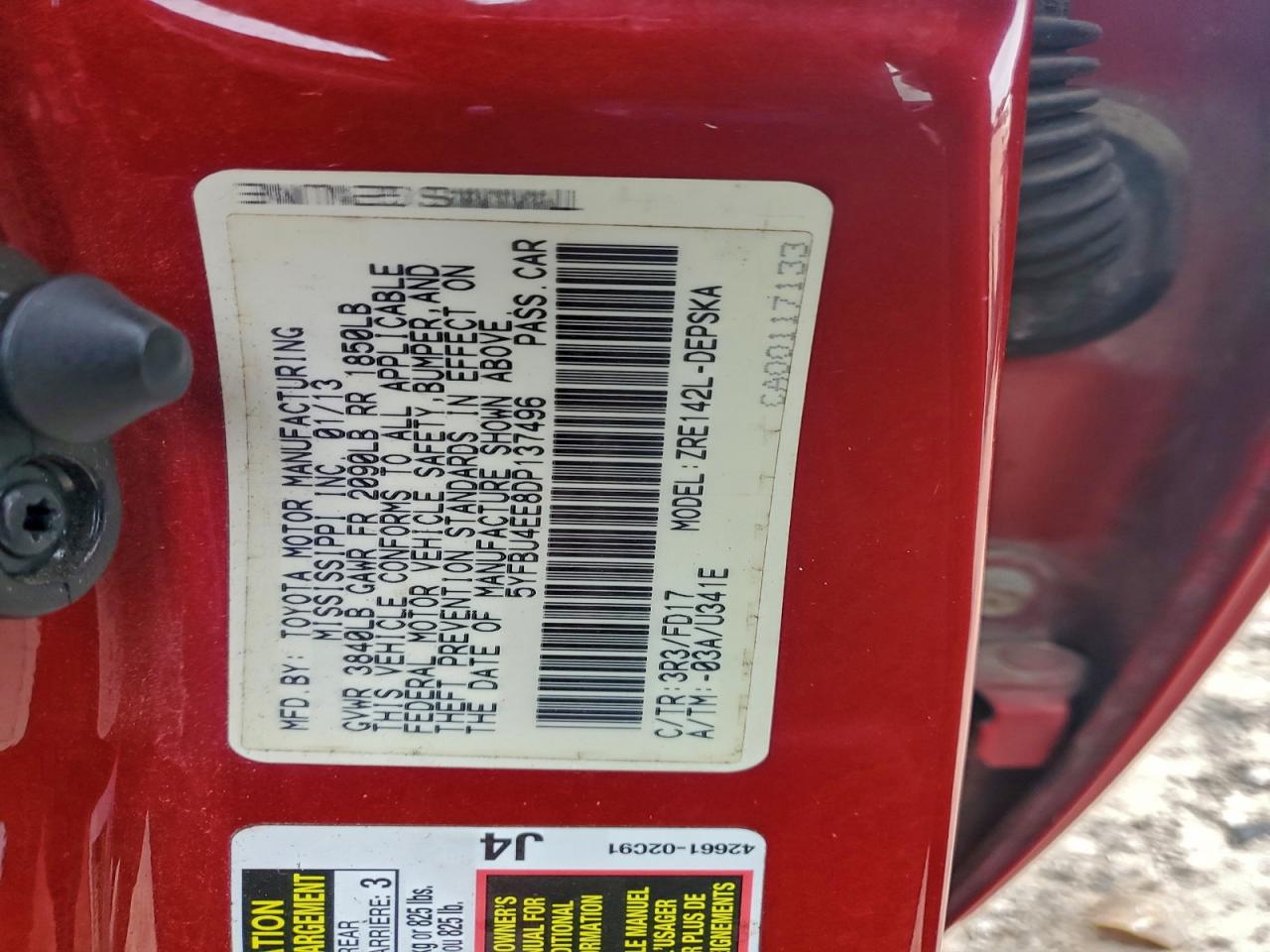 2013 Toyota Corolla Base VIN: 5YFBU4EE8DP137496 Lot: 94702735