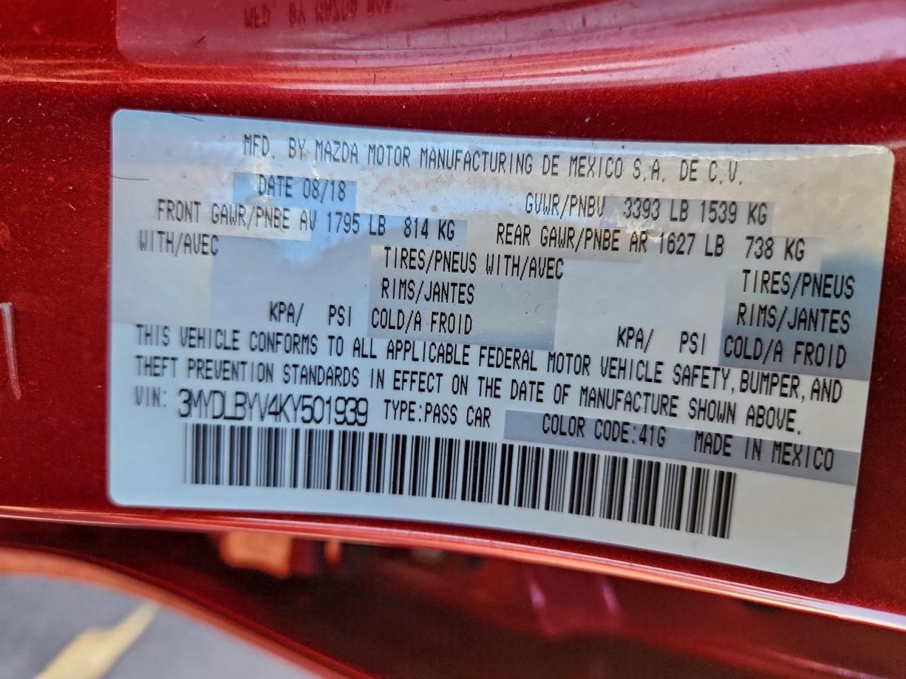 2019 Toyota Yaris L VIN: 3MYDLBYV4KY501939 Lot: 91873995