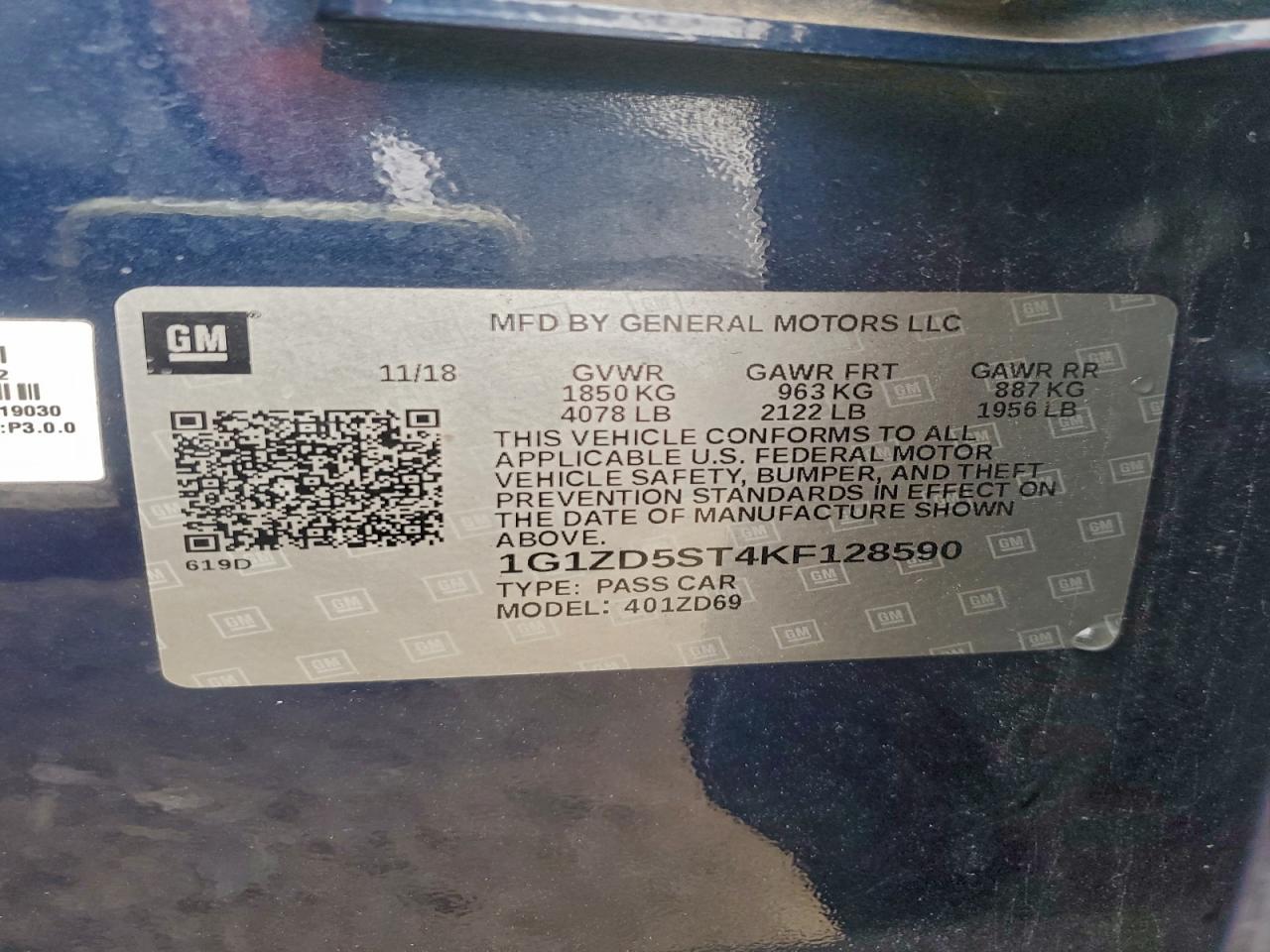 2019 Chevrolet Malibu Lt VIN: 1G1ZD5ST4KF128590 Lot: 96342215