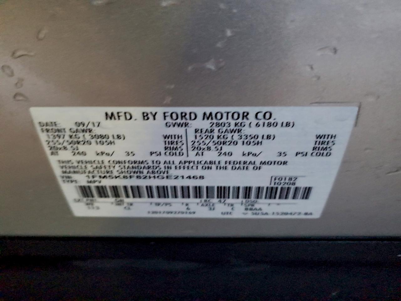 2017 Ford Explorer Limited VIN: 1FM5K8F82HGE21468 Lot: 95420225