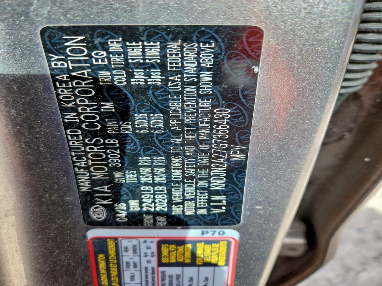 2016 Kia Soul VIN: KNDJN2A27G7366430 Lot: 97497905