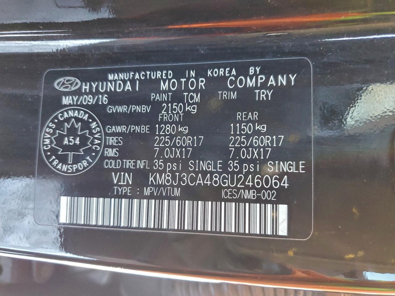 2016 Hyundai Tucson Limited VIN: KM8J3CA48GU246064 Lot: 94641075