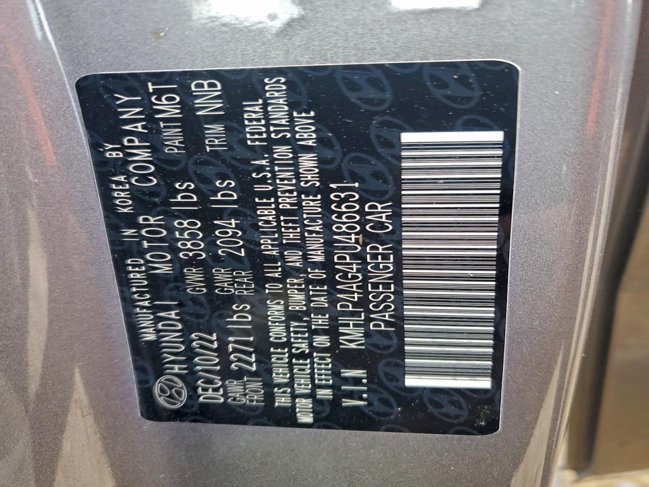 2023 Hyundai Elantra Limited VIN: KMHLP4AG4PU486631 Lot: 95020675