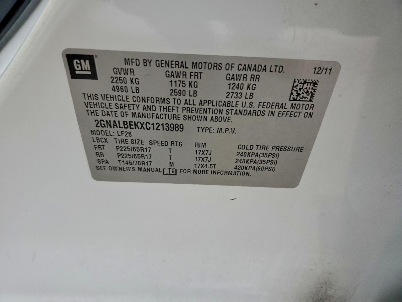 2012 Chevrolet Equinox Ls VIN: 2GNALBEKXC1213989 Lot: 94757095