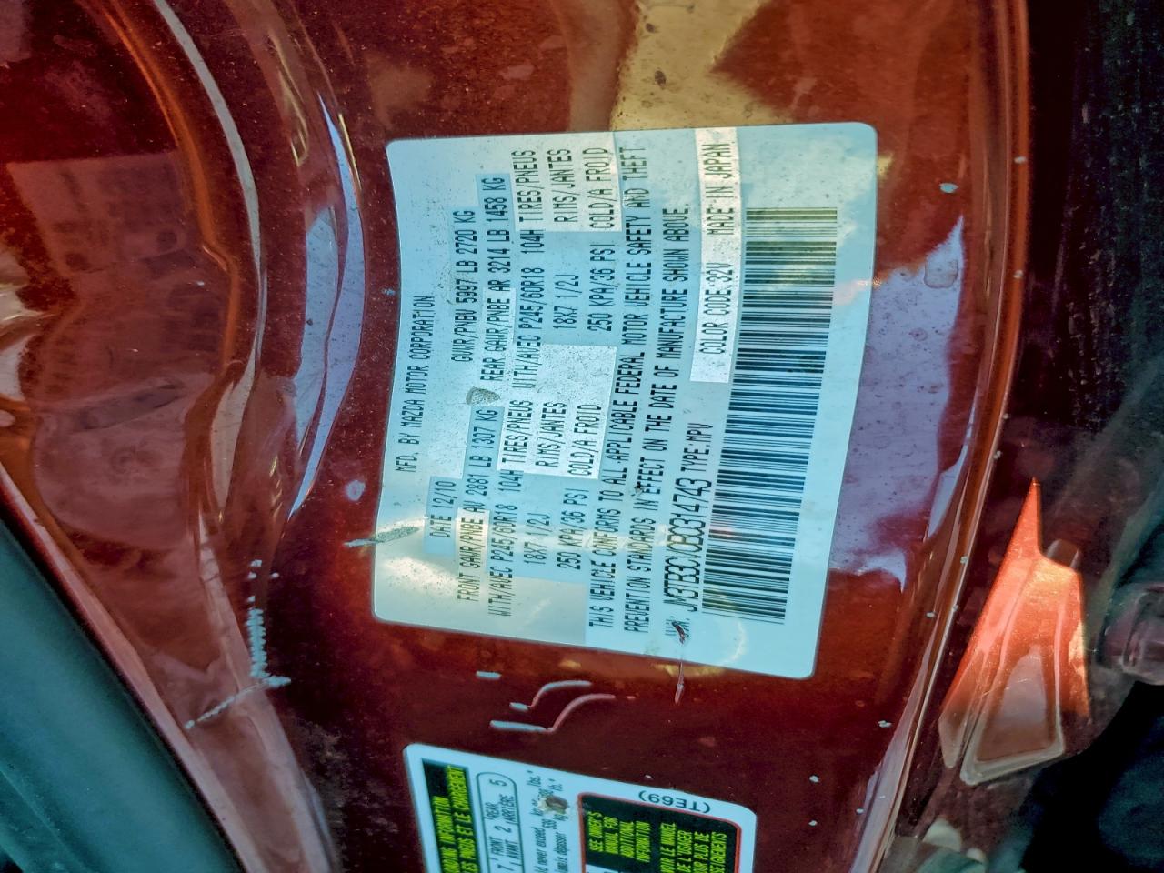 2011 Mazda Cx-9 VIN: JM3TB3CV0B0314743 Lot: 95390045