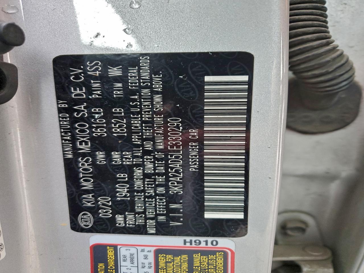 2020 Kia Rio Lx VIN: 3KPA25AD5LE330290 Lot: 95449235