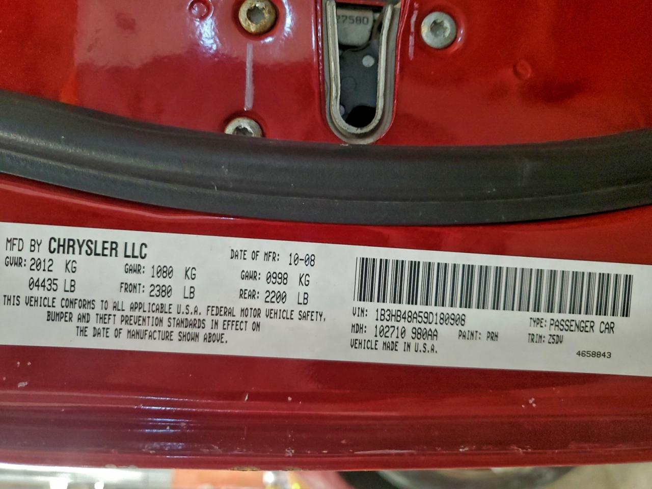 2009 Dodge Caliber Sxt VIN: 1B3HB48A59D180908 Lot: 95661765