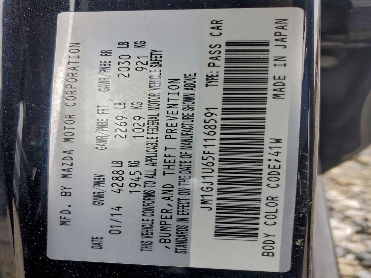 2015 Mazda 6 Sport VIN: JM1GJ1U65F1168591 Lot: 96160325