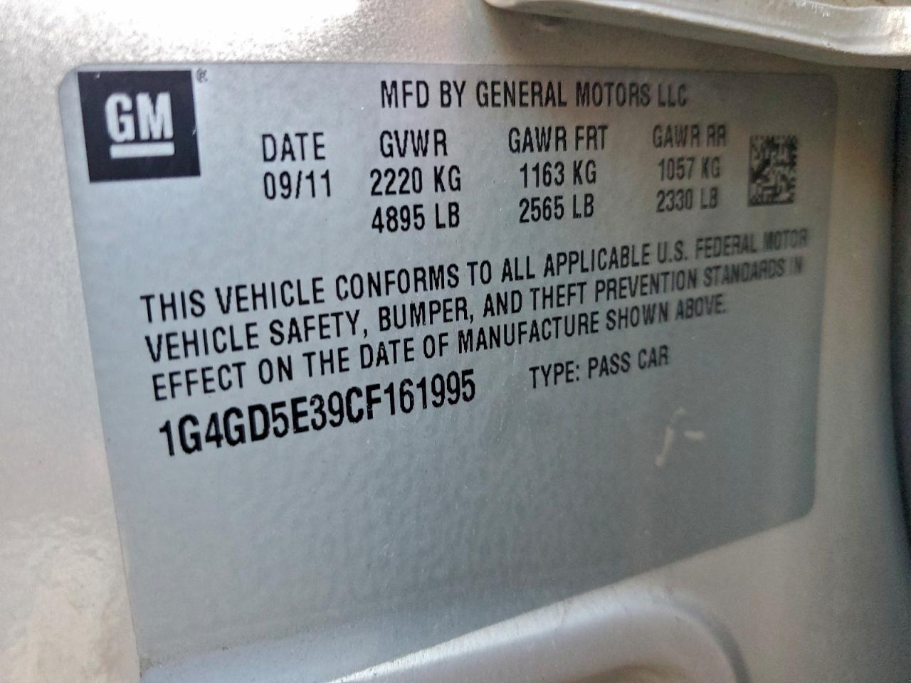 2012 Buick Lacrosse Premium VIN: 1G4GD5E39CF161995 Lot: 95514395