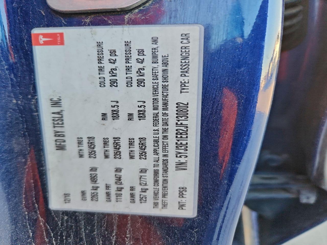 2018 Tesla Model 3 VIN: 5YJ3E1EB2JF130802 Lot: 95212145