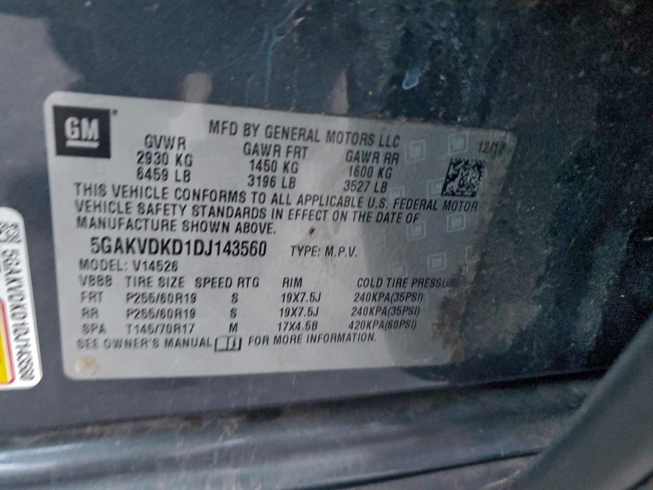 2013 Buick Enclave VIN: 5GAKVDKD1DJ143560 Lot: 95397695