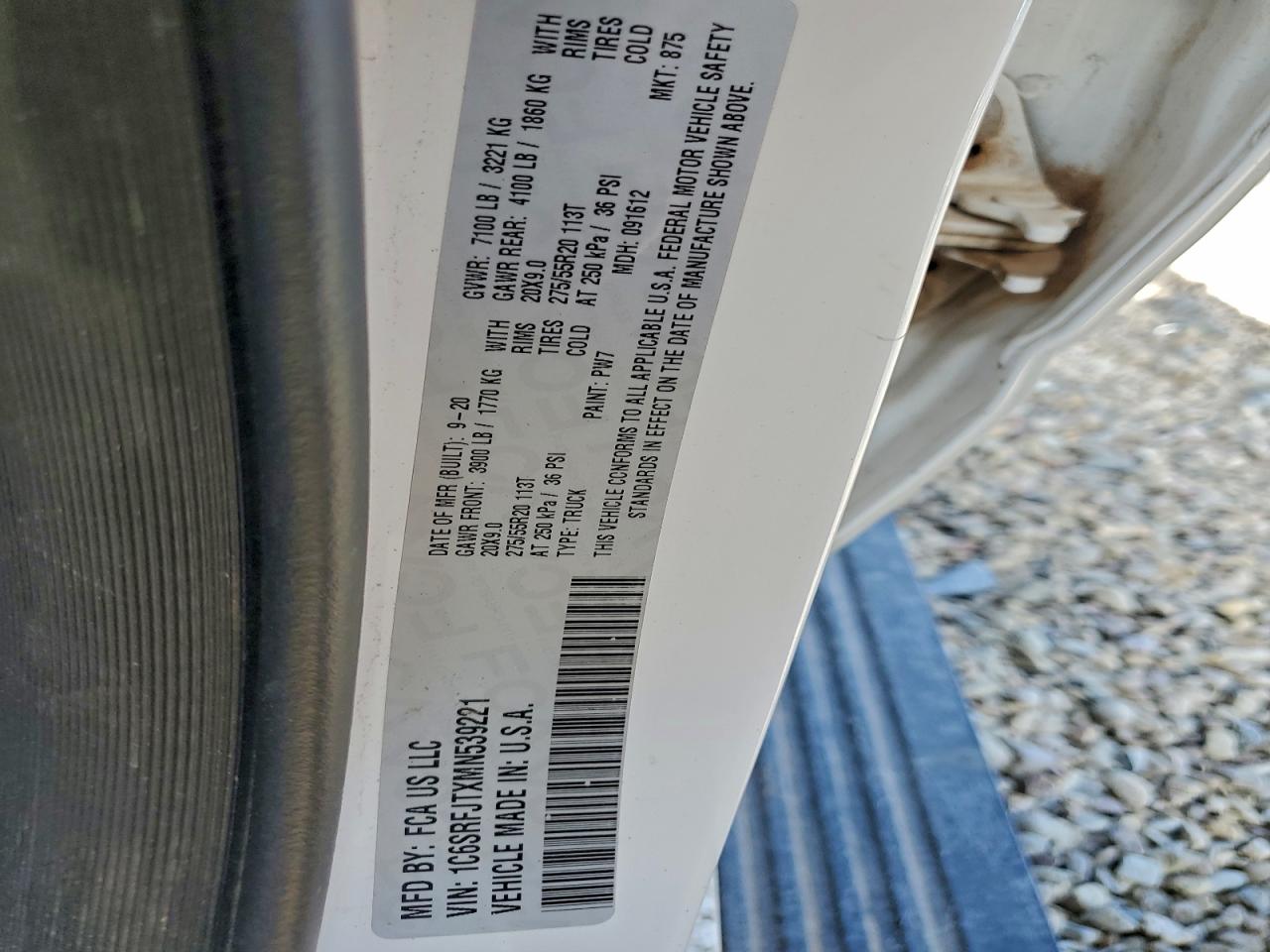 2021 Ram 1500 Laramie VIN: 1C6SRFJTXMN539221 Lot: 93915445