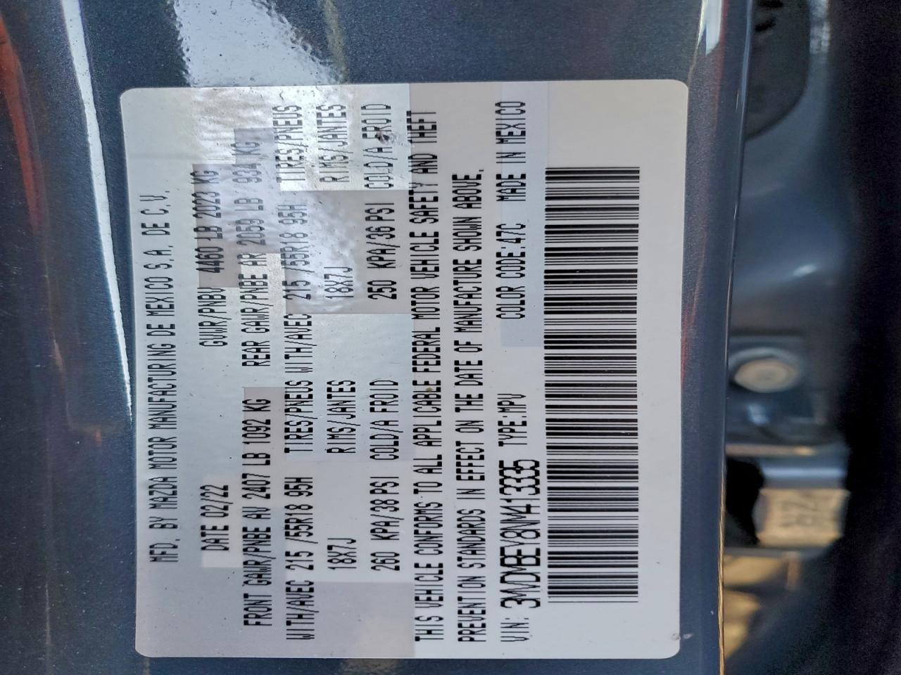 2022 Mazda Cx-30 Premium Plus VIN: 3MVDMBEY8NM413335 Lot: 94113445