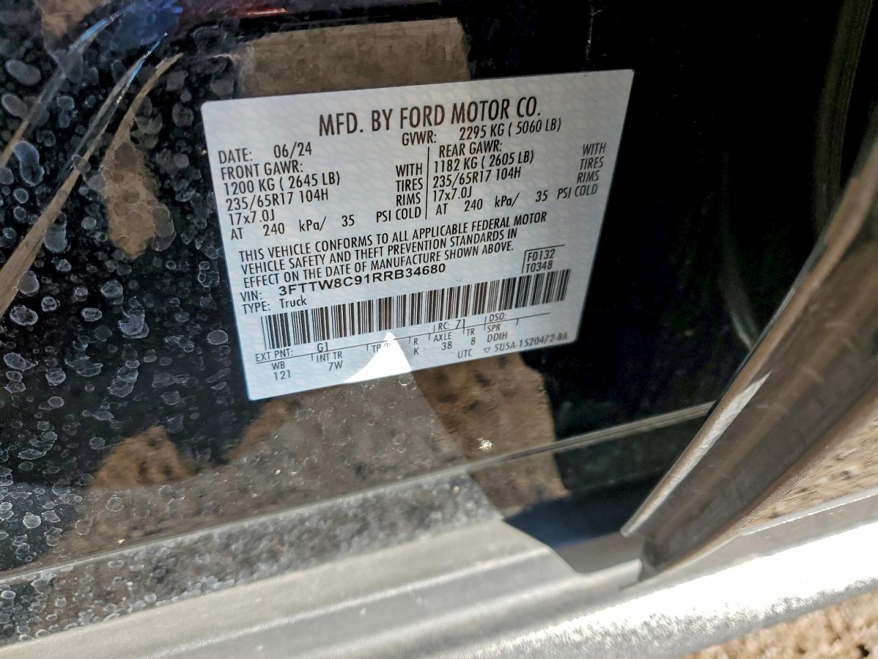 2024 Ford Maverick Xlt Tremor VIN: 3FTTW8C91RRB34680 Lot: 94901185