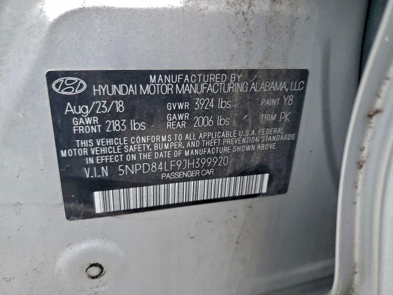 2018 Hyundai Elantra Sel VIN: 5NPD84LF9JH399920 Lot: 96592675